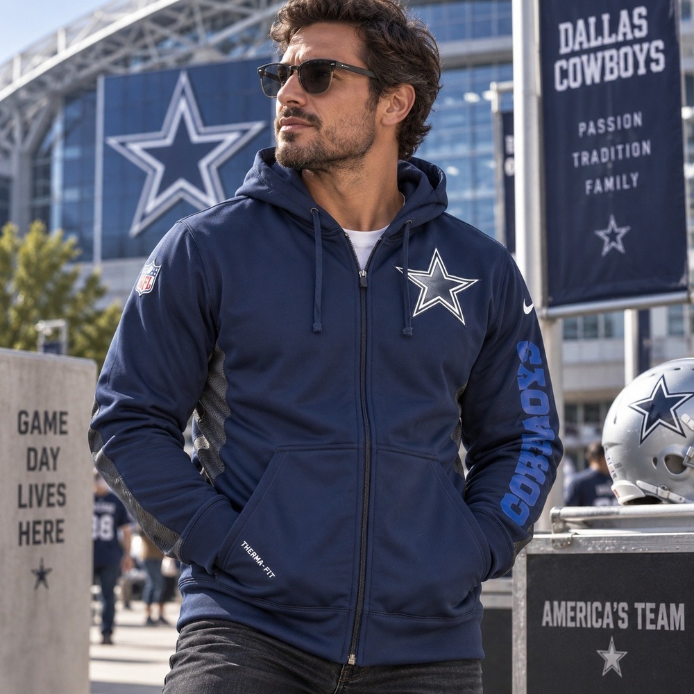 Nike Dallas Cowboys Hoodie Mens Small Full Zip Therma-FIT Navy NFL 474929-419